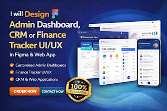 design admin dashboard, crm of finance tracker ui ux in figma and web app