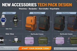 create professional accessories tech pack for belt backpack and fashion design