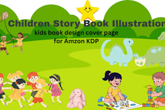 do children story book illustration,kids book, design cover page for amzon KDP