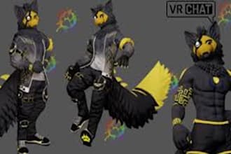 create a custom 3d furry avatar for vrchat, PC and quest