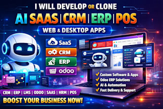 develop or clone CRM, erp, pos, lms, hrm, wms, MLM systems odoo web, desktop