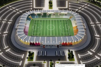 upgrade football stadium indoor, cgi sport complex arena, 3d soccer court render
