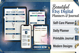 design and redesign etsy digital planner, hyperlinked digital journal planner