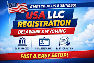 register your llc in US, delaware or wyoming with full support