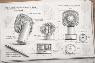 design rechargeable and modern fan products with dfm ready for manufacturing