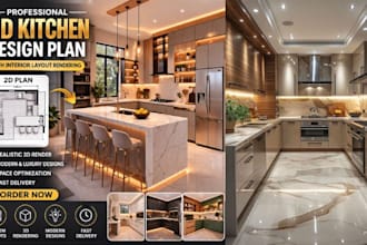do kitchen 3d design plan with interior layout rendering