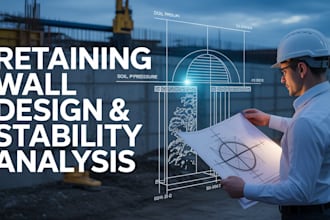 design retaining wall and analyze soil pressure stability