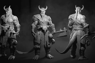 3d fantasy character sculpt,game ready concept, character design,3d props
