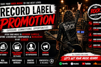 promote rock, record label, music to licensing companies, managers to get signed
