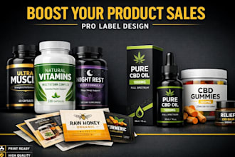 design supplement label packaging, product label, cbd label, bottle label design