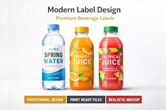 design stunning water bottle, juice bottle and beverage label design