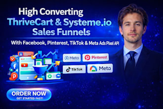 thrivecart,systeme io sales funnel facebook,pinterest,tiktok meta ads pixel API