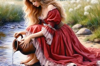 draw digital watercolor character illustration, digital art, no ai