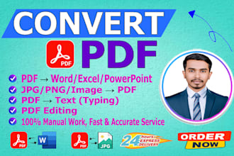 convert PDF to word, jpg to PDF, image to word, typing services