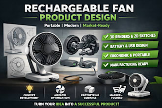 make a product design for rechargeable fan, mini fan, electric fan