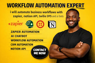 automate business workflows with zapier, notion API, twilio SMS and ai bots