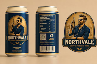 create hand drawn beer label, beverage packaging, bottle label design 3d mockup