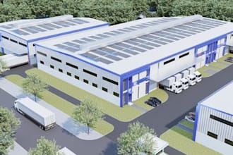 construct 3d site plan,cgi warehouse,logistic exterior retail,industrial render