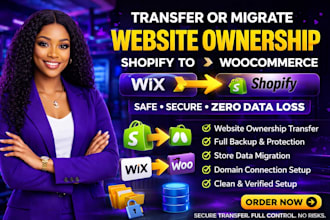 transfer, backup, migrate ownership, shopify to woocommerce, wix to shopify