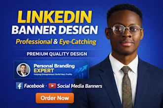 design premium linkedin banner, youtube banner, socia media headers, post