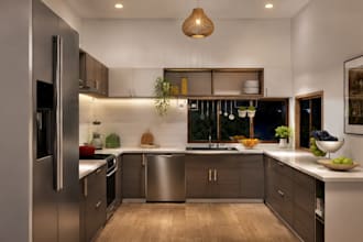 do 3d modern interior design for kitchen and dining space