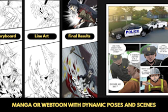 draw action manga or webtoon with dynamic poses and scenes