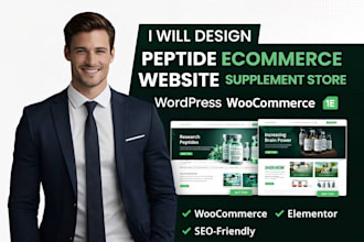 design peptide ecommerce website, supplement store, wordpress woocommerce site