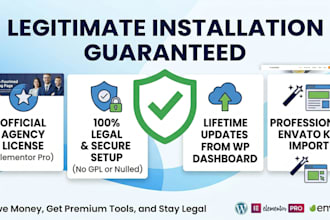 install elementor pro agency and any envato kit