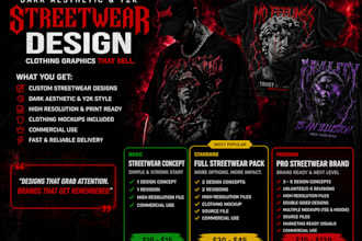 dark aesthetic streetwear designs ,y2k clothing graphics for fashion brands