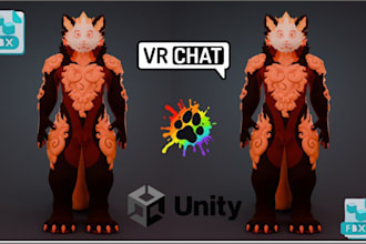 create high quality 3d model vrchat avatar furry avatar or VR character in unity