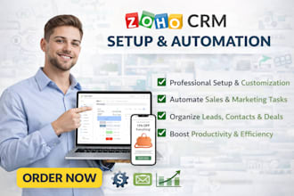 setup zoho CRM, zoho creator, campaigns, forms, zoho automation and zoho books