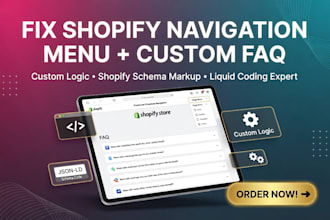 fix shopify navigation menu custom logic faq section using shopify schema coding