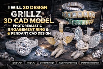 3d design grillz 3d cad model photorealistic engagement ring pendant cad design
