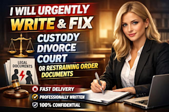 urgently write fix custody divorce court or restraining order documents