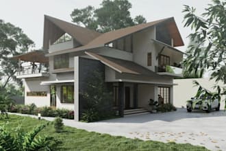 upgrade 3d private residence,aerial view duplex villa,garden render,cgi exterior