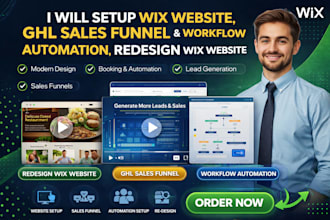 setup wix website,ghl sales funnel and workflow automation, redesign wix website