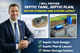 provide septic tank, septic plan, water storage and system layout