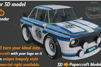 build lowpoly papercraft 3d models for vehicles and objects your logo on it
