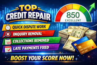 top credit repair,  quick dispute work, inquiry removal, collection,late payment