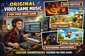 compose original video game music, indie game soundtrack, and chiptune bgm