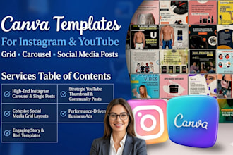 design canva template for instagram and youtube grid carousel social media post