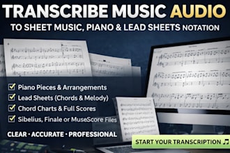 transcribe music audio to sheet music piano and lead sheets notation