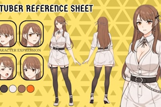 draw anime character vtuber reference sheet, turnaround expression sheet