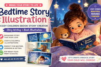 illustrate bedtime story cozy children ebook story creator, book illustration