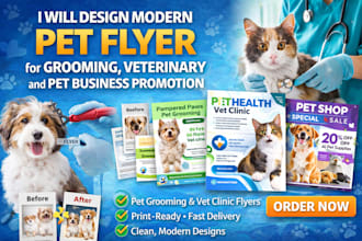 design modern pet flyer for grooming, veterinary and pet business promotion