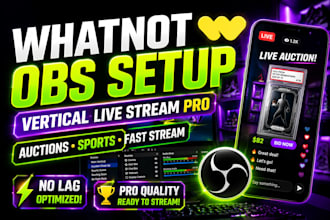 setup professional whatnot vertical obs live stream for auctions and sports