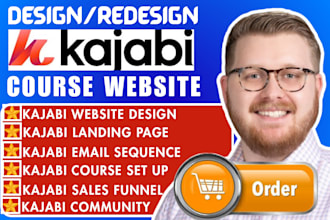 build kajabi website design, sales funnel, landing page, online course upload
