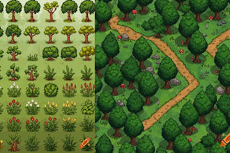 do 2d game pixel art tileset rpg game map character asset tile map background