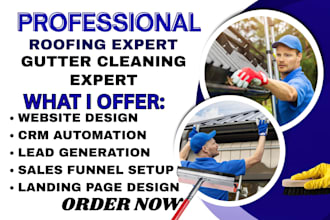 design roofing gutter cleaning repair website wordpress ghl crm automation