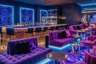 design a luxury nightclub, speakeasy, or lounge bar interior with 3d render
